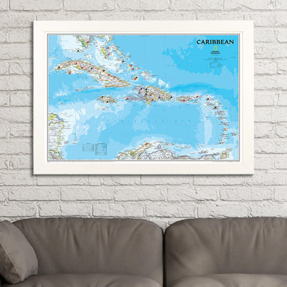 Canvas - Classic Caribbean Travel Map with Pins