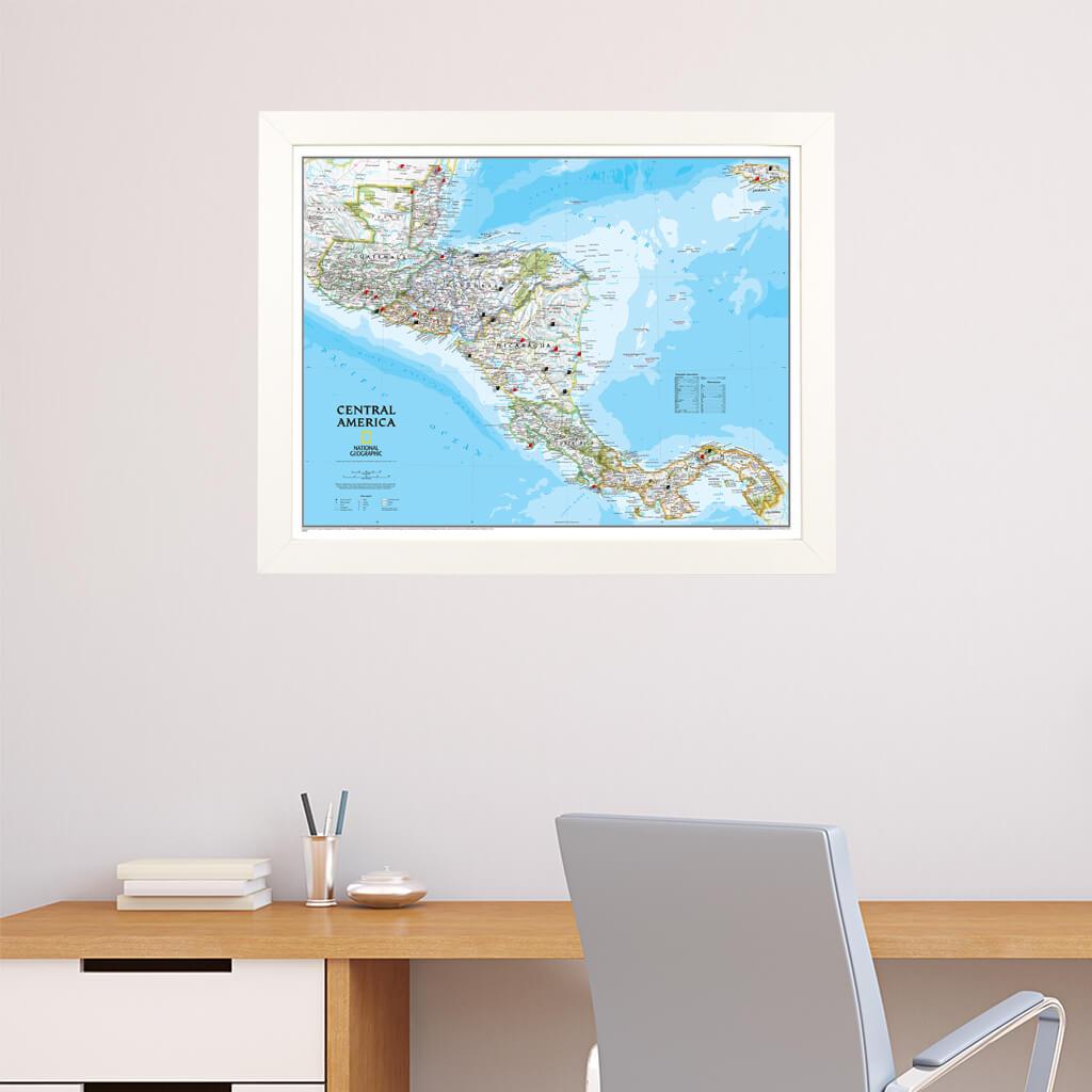 Classic Central America Pinboard Map with Pins in Textured White Frame