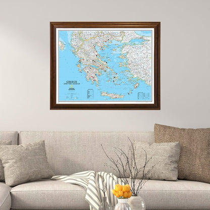 Push Pin Travel Maps Classic Greece in Brown Frame with Pins