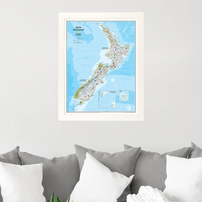 New Zealand Push Pin Travel Map in Textured White Frame