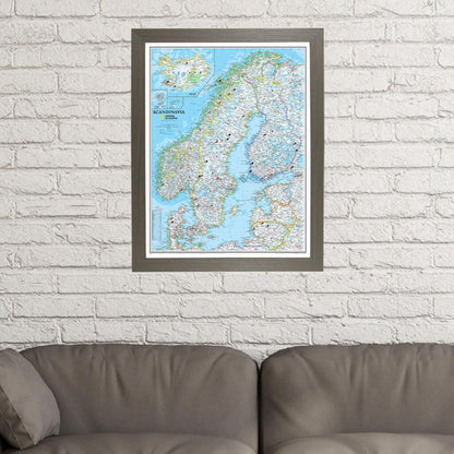 Classic Scandinavia Push Pin Travel Map in Barnwood Gray Frame