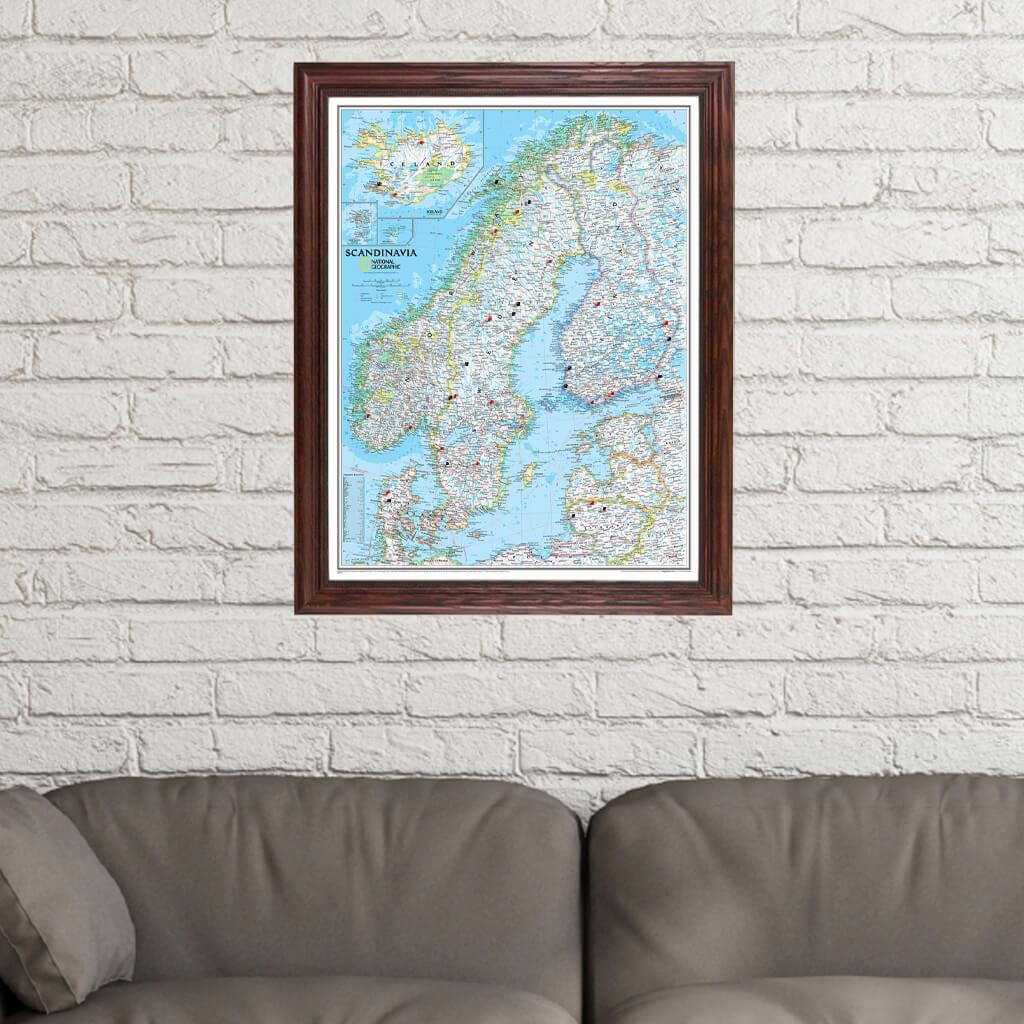 Classic Scandinavia Push Pin Travel Map with Pins