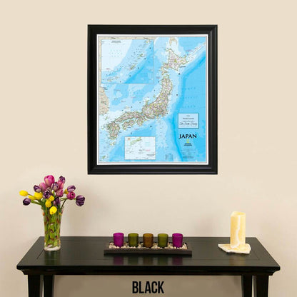 Classic Japan Travel Map on Canvas in Black Frame