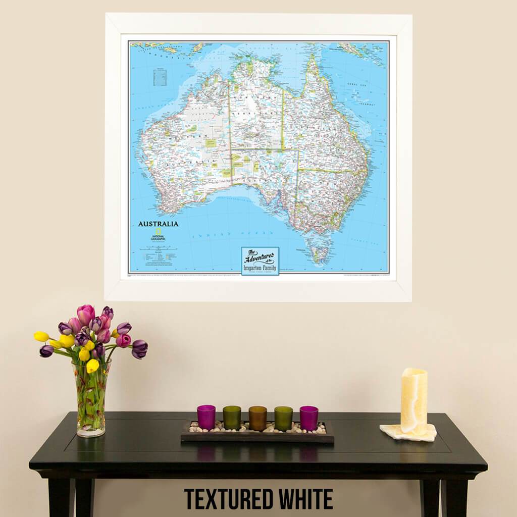Canvas Classic Australia Push Pin Travel Map with map marking pins in textured white frame