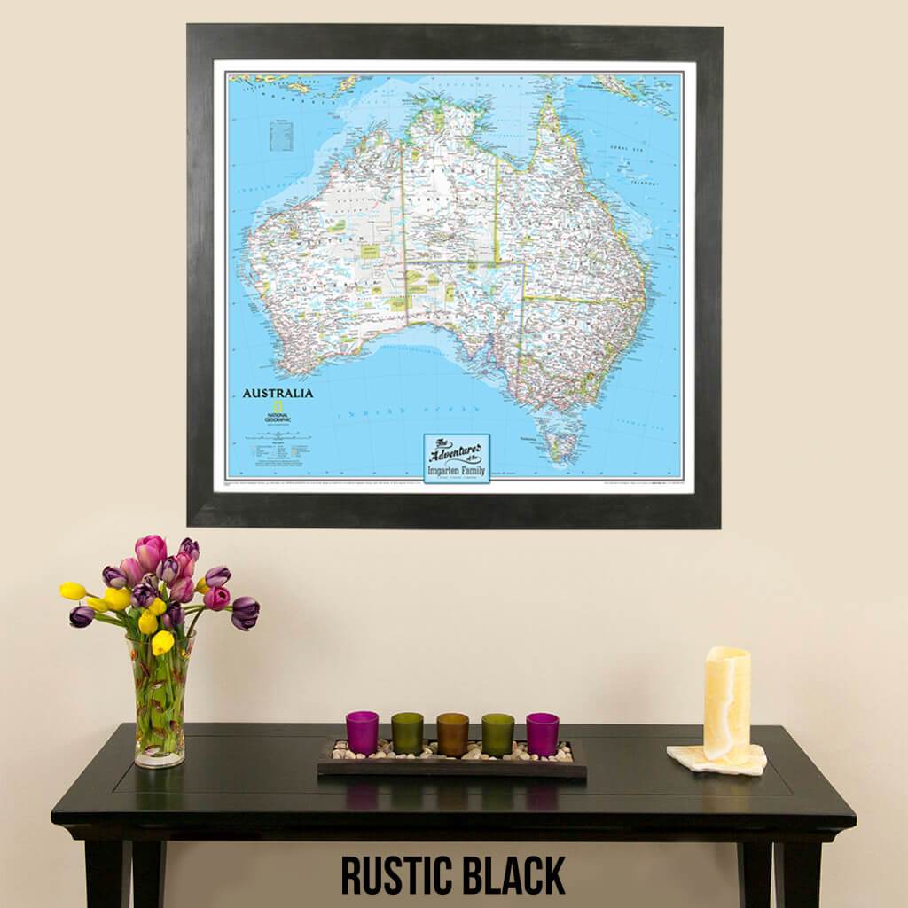 Canvas Classic Australia Push Pin Travel Map with thumb tacks in rustic black frame