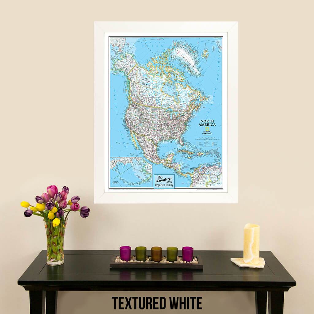 Canvas Classic North America Push Pin Travel Map Textured White frame
