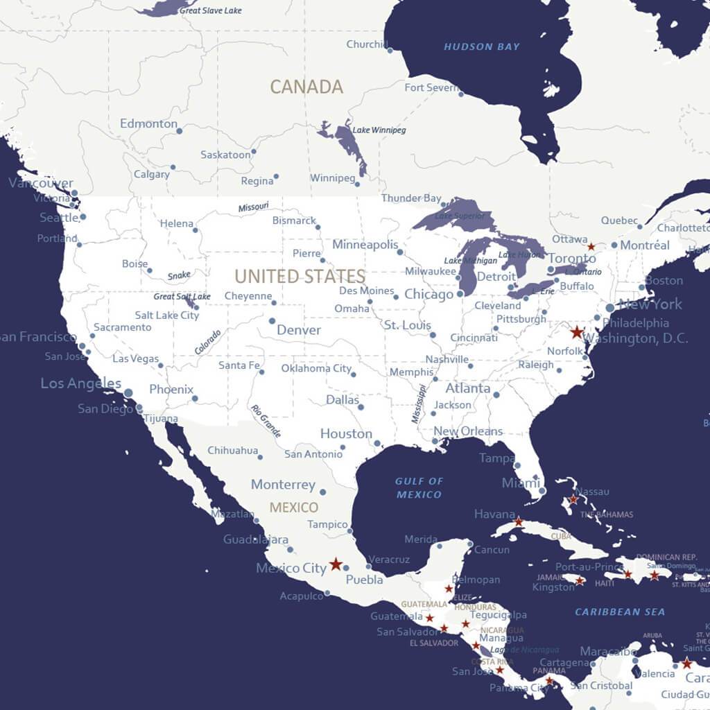 Closeup of USA on Navy Explorers US Pin Map