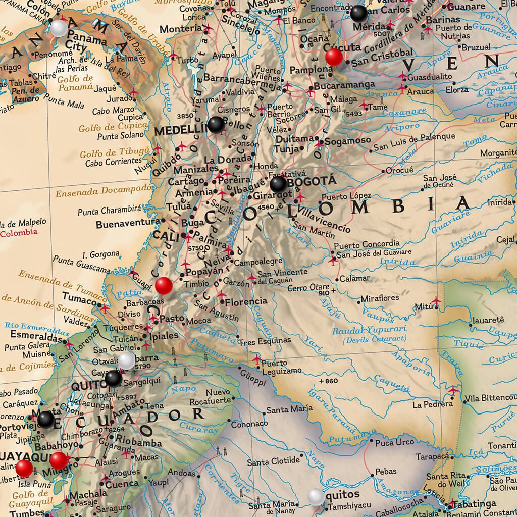 Executive South America Push Pin Travel Map Closeup