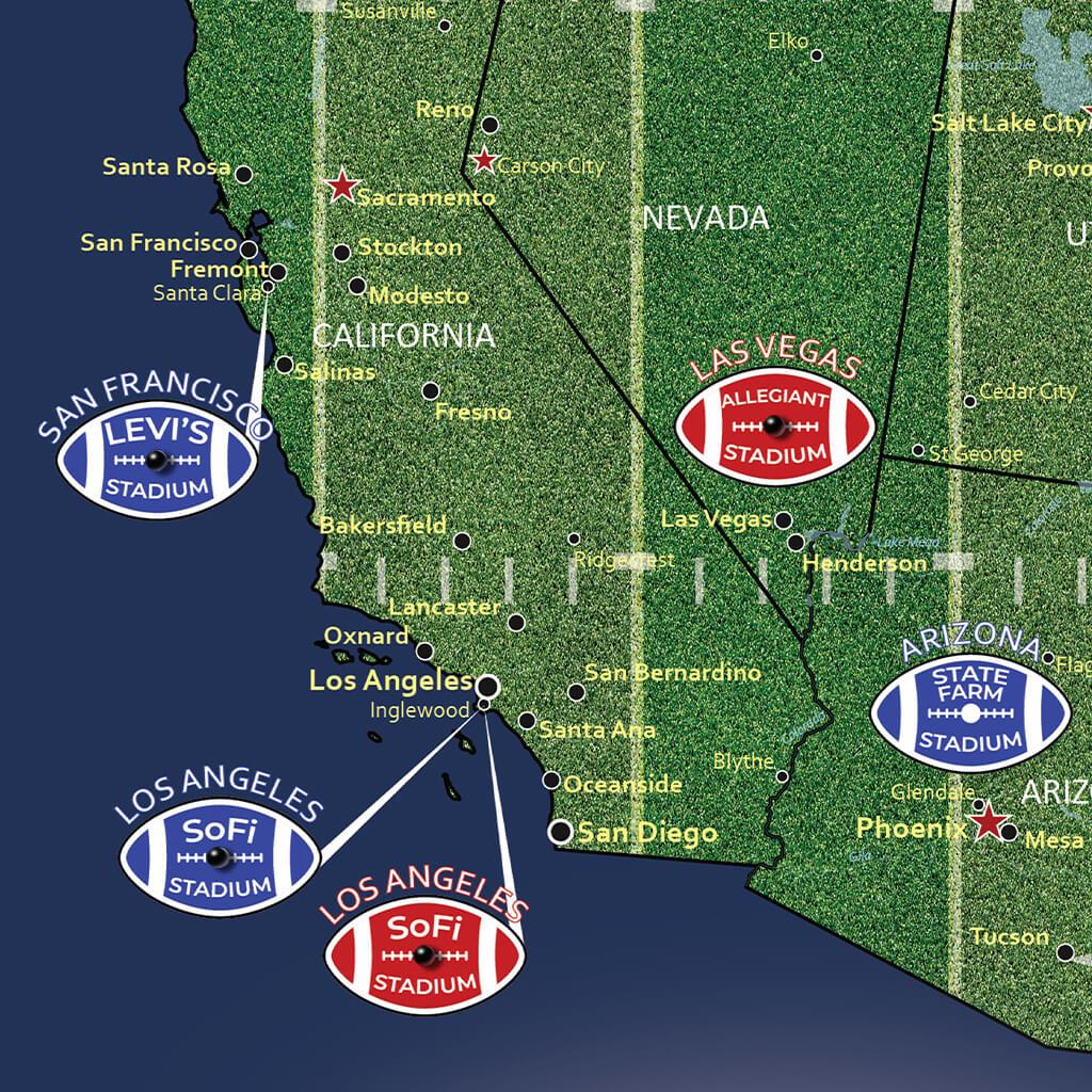 Closeup of West Coast Stadiums