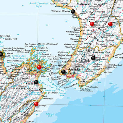 Closeup New Zealand Push Pin Travel Map