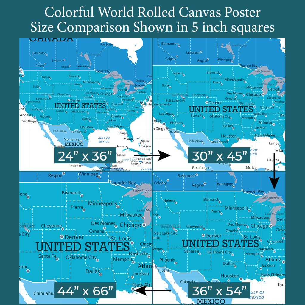 Font Size Comparison of USA on 4 Poster Sizes