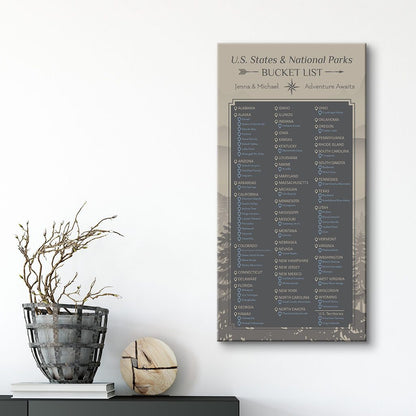 U.S. States and National Parks Bucket List with Pins Gallery Wrapped