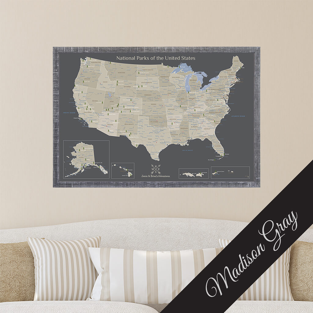 Canvas Earth Toned National Parks of the USA in Premium Madison Gray Frame