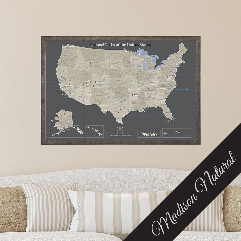 Canvas Earth Toned National Parks of the USA in Premium Madison Natural Frame