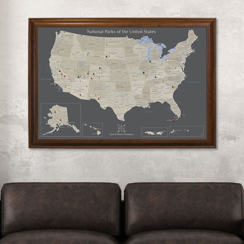 Canvas Earth Toned National Parks of the USA in Brown Frame