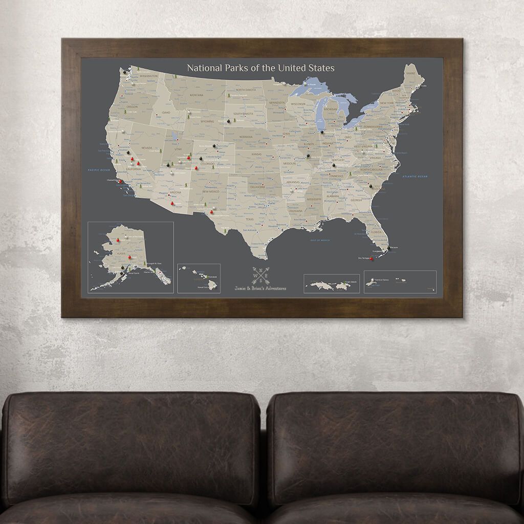 Canvas Earth Toned National Parks of the USA Rustic Brown Frame