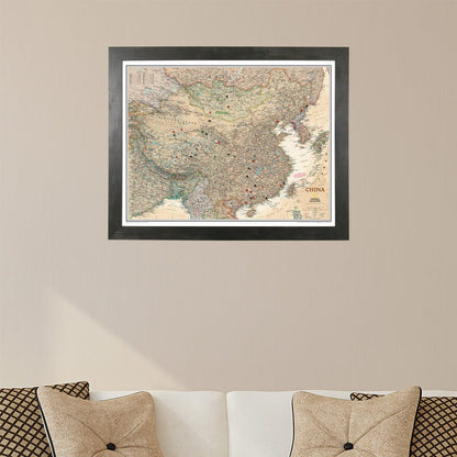 Executive China Push Pin Travel Map with Pins