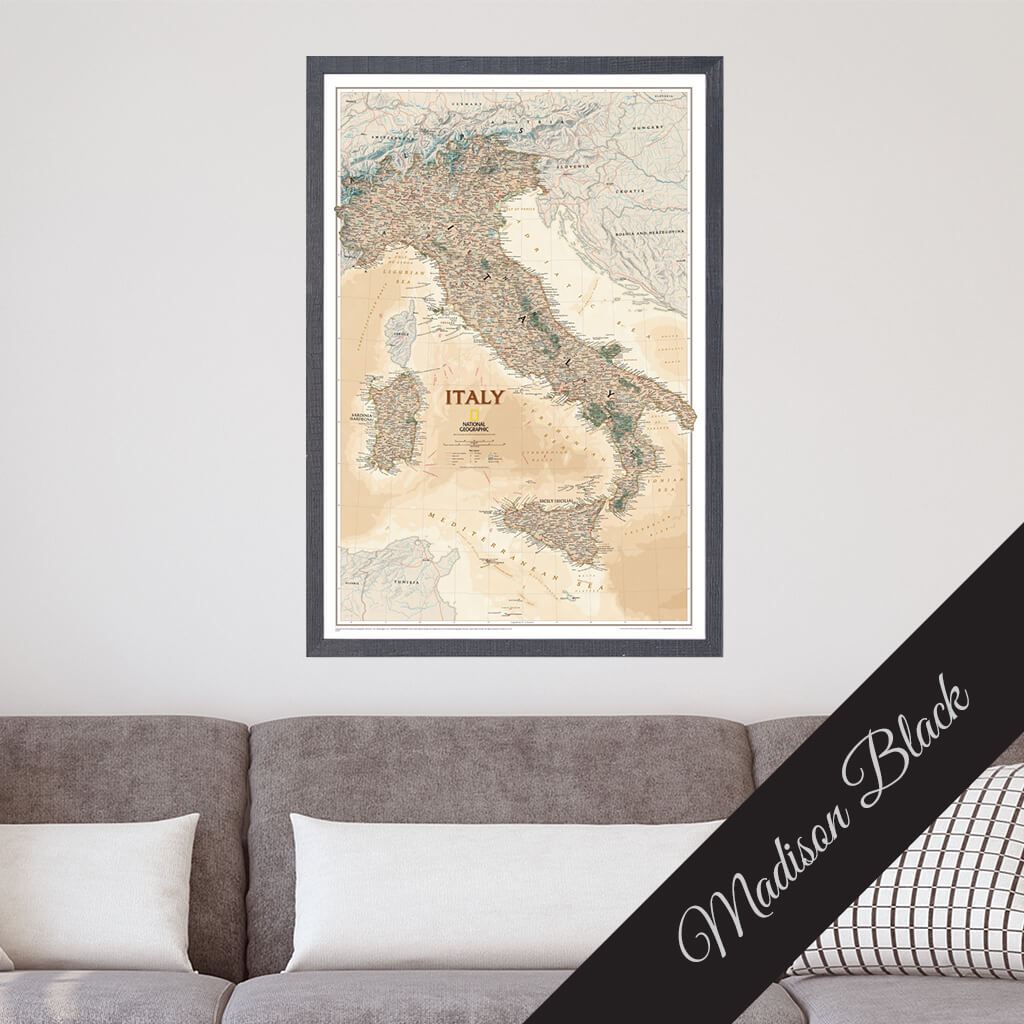 Canvas Executive Italy Travel Map in Madison Black Frame