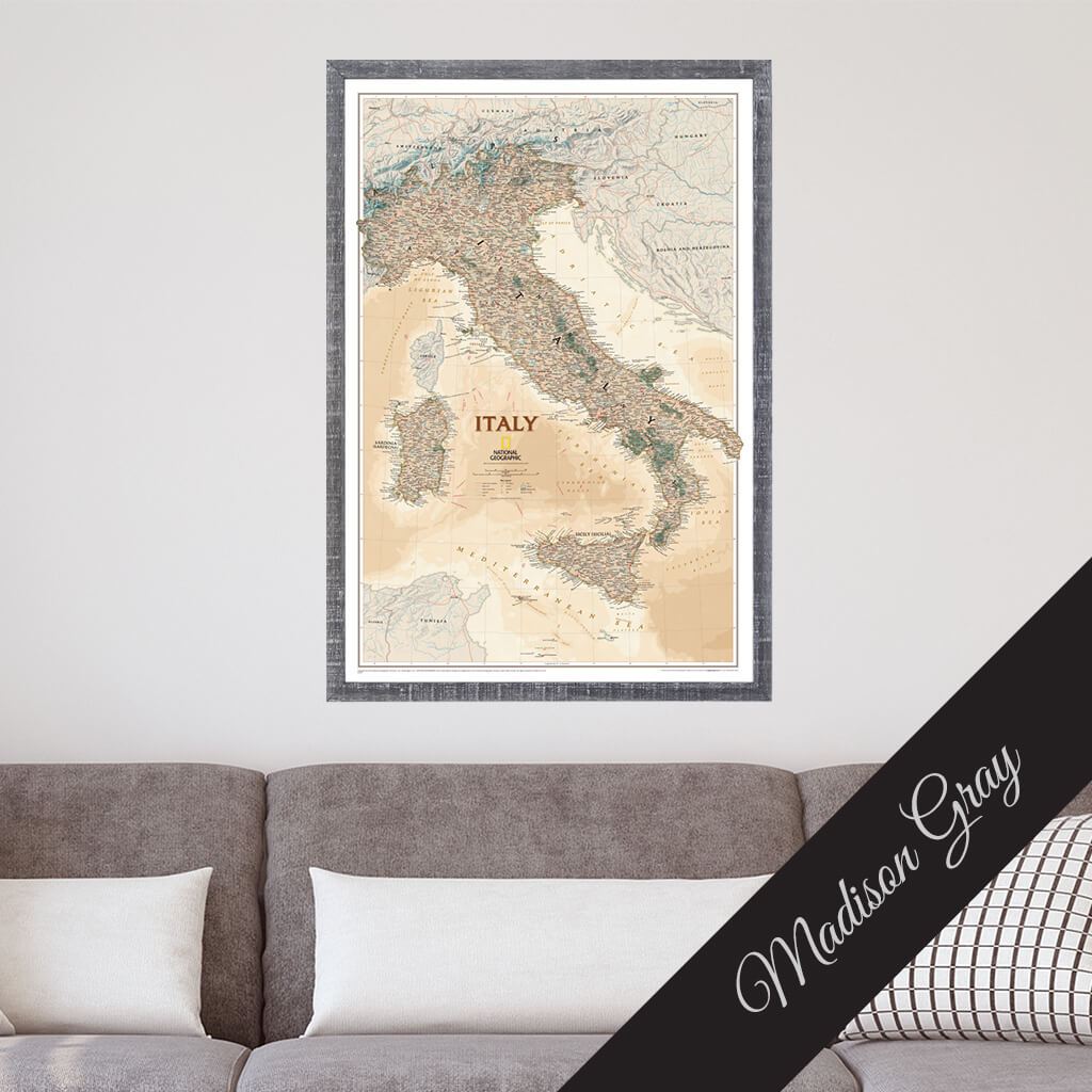 Canvas Executive Italy Travel Map in Madison Gray Frame