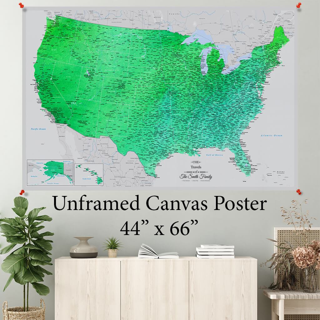 Enchanting Emerald USA Watercolor Canvas Poster To Go 44 x 66