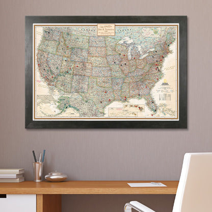 Canvas Executive USA Push Pin Travel Map in Rustic Black Frame