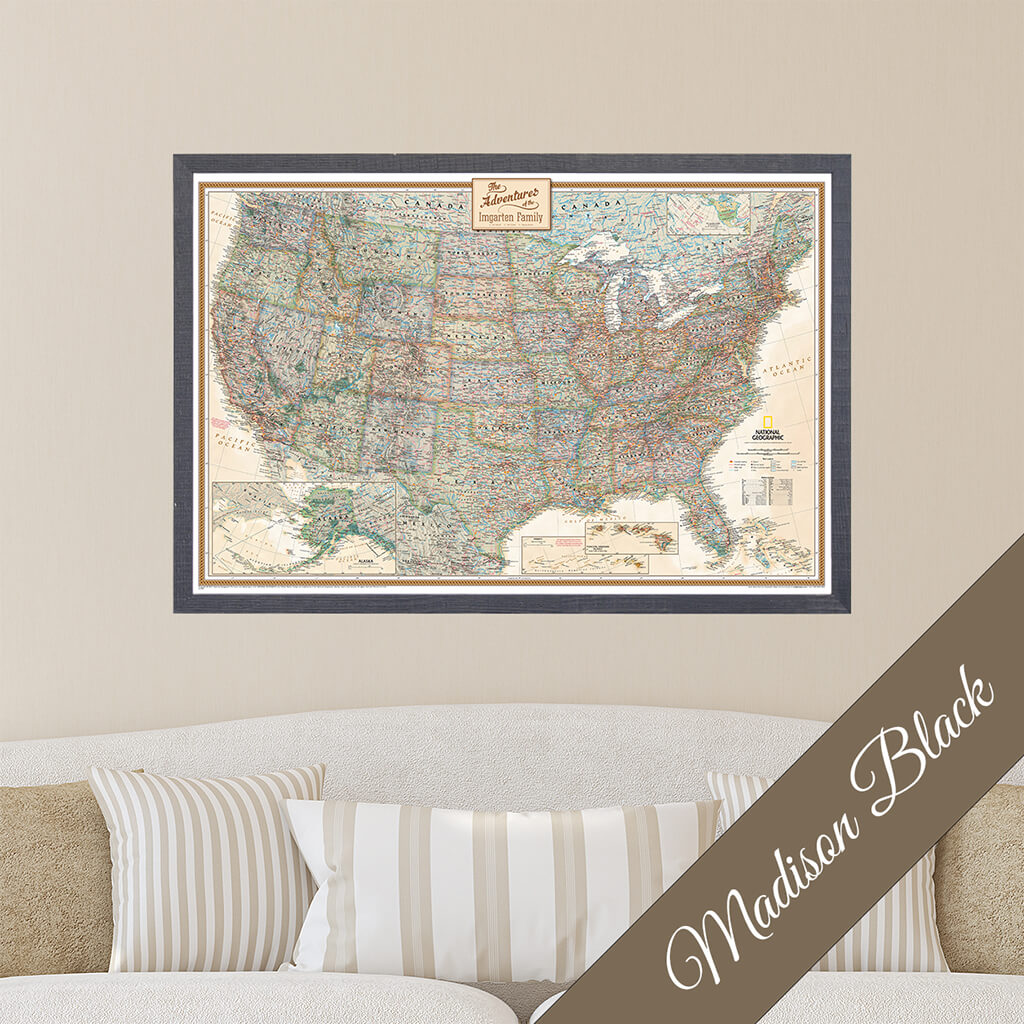 Canvas Executive USA Push Pin Travel Map in Premium Madison Black Frame