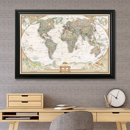 Executive World Push Pin Travel Map in Black Frame