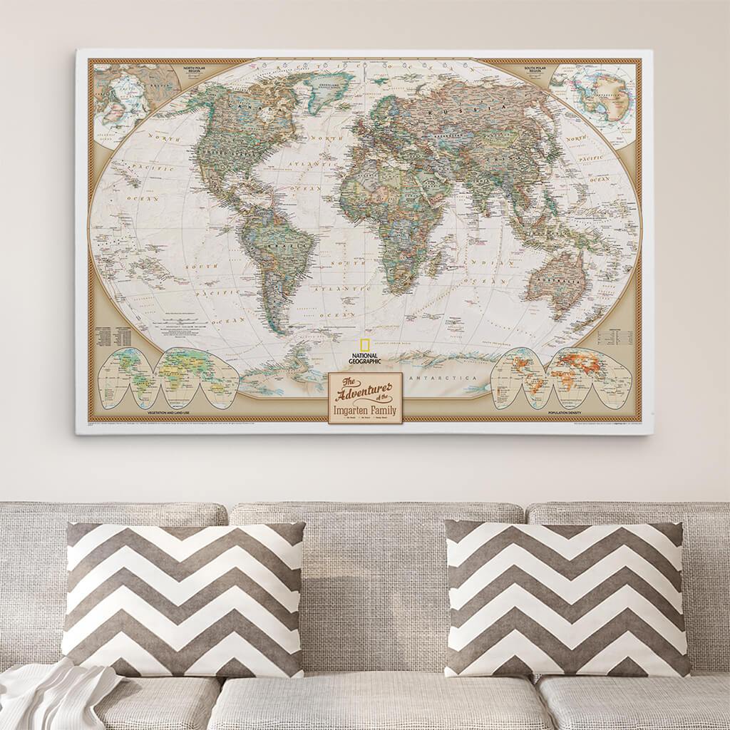 30x45 Gallery Wrapped Executive World Push Pin Travel Map