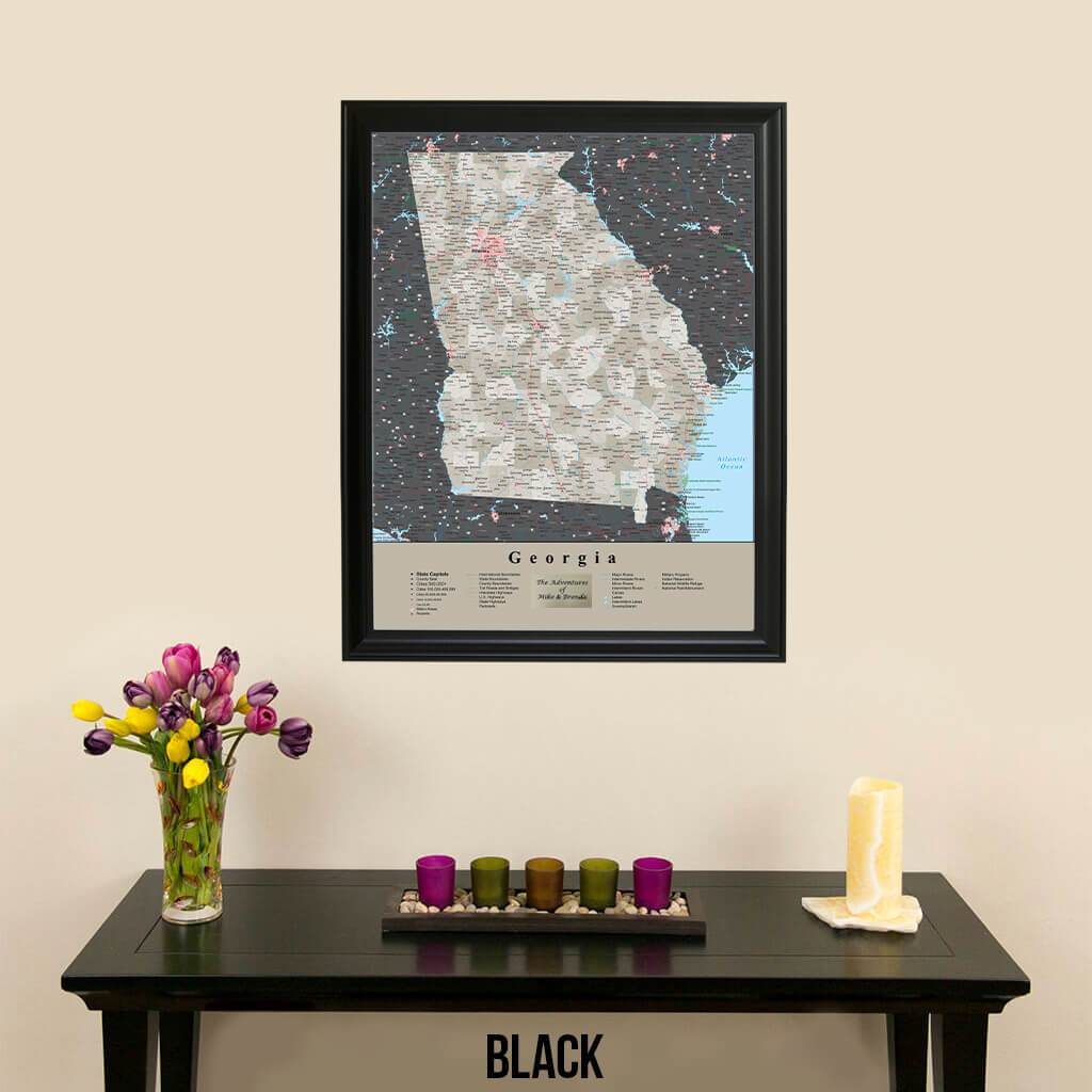 Earth Toned Georgia State Travel Map Black Frame