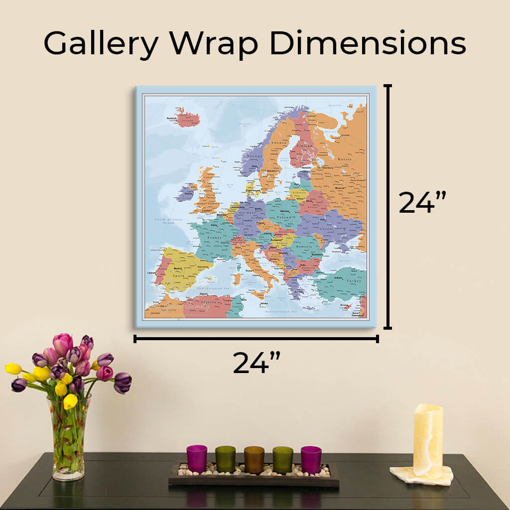 Finished Size of 24&quot; X 24&quot; Of Gallery Wrapped Map without the Float Frame