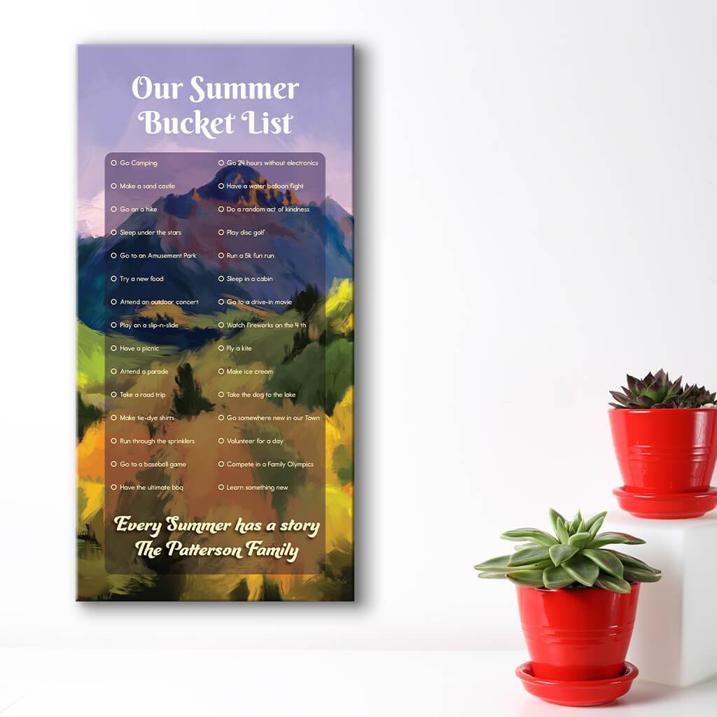 Create your own bucket list - mountain watercolor background