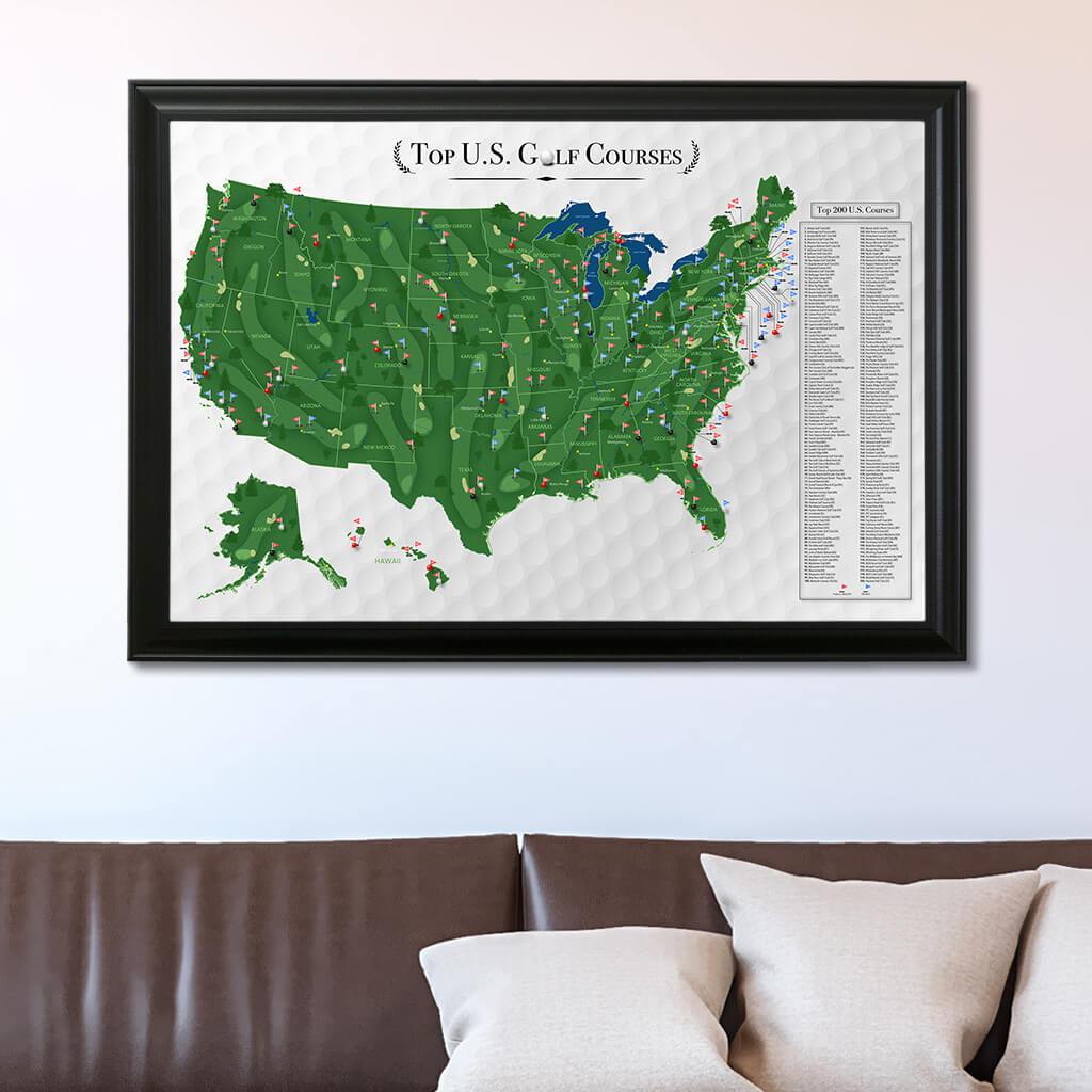 Framed Canvas Golf Course Map in Black Frame