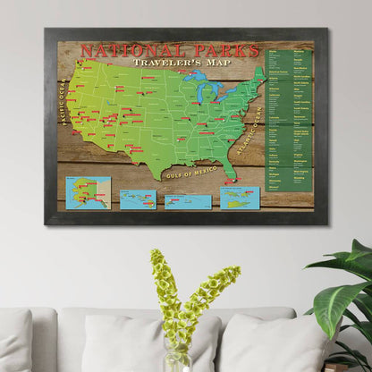 National Parks Map in Rustic Black Frame