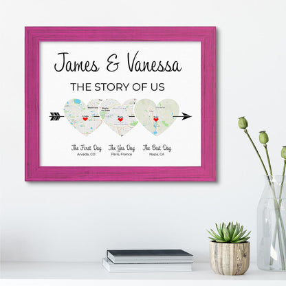 The Story of Us Couples Wall Art in Carnival Pink Real Wood Frame