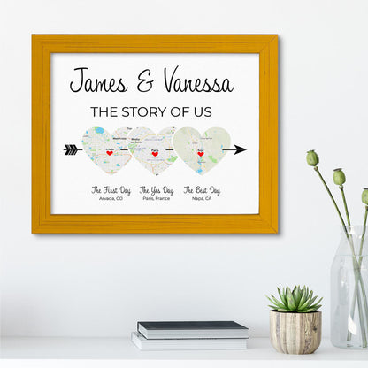 The Story of Us Couples Wall Art in Carnival Yellow Real Wood Frame