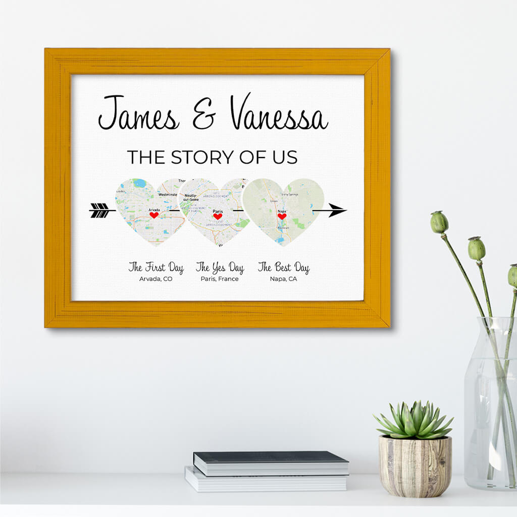 The Story of Us Couples Wall Art in Carnival Yellow Real Wood Frame