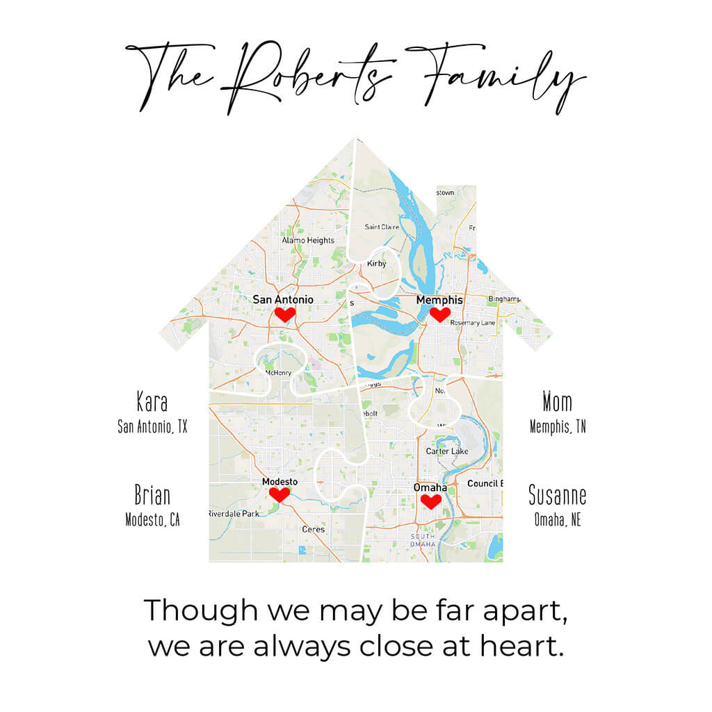 Family Map Art House Shaped Design Example Closeup