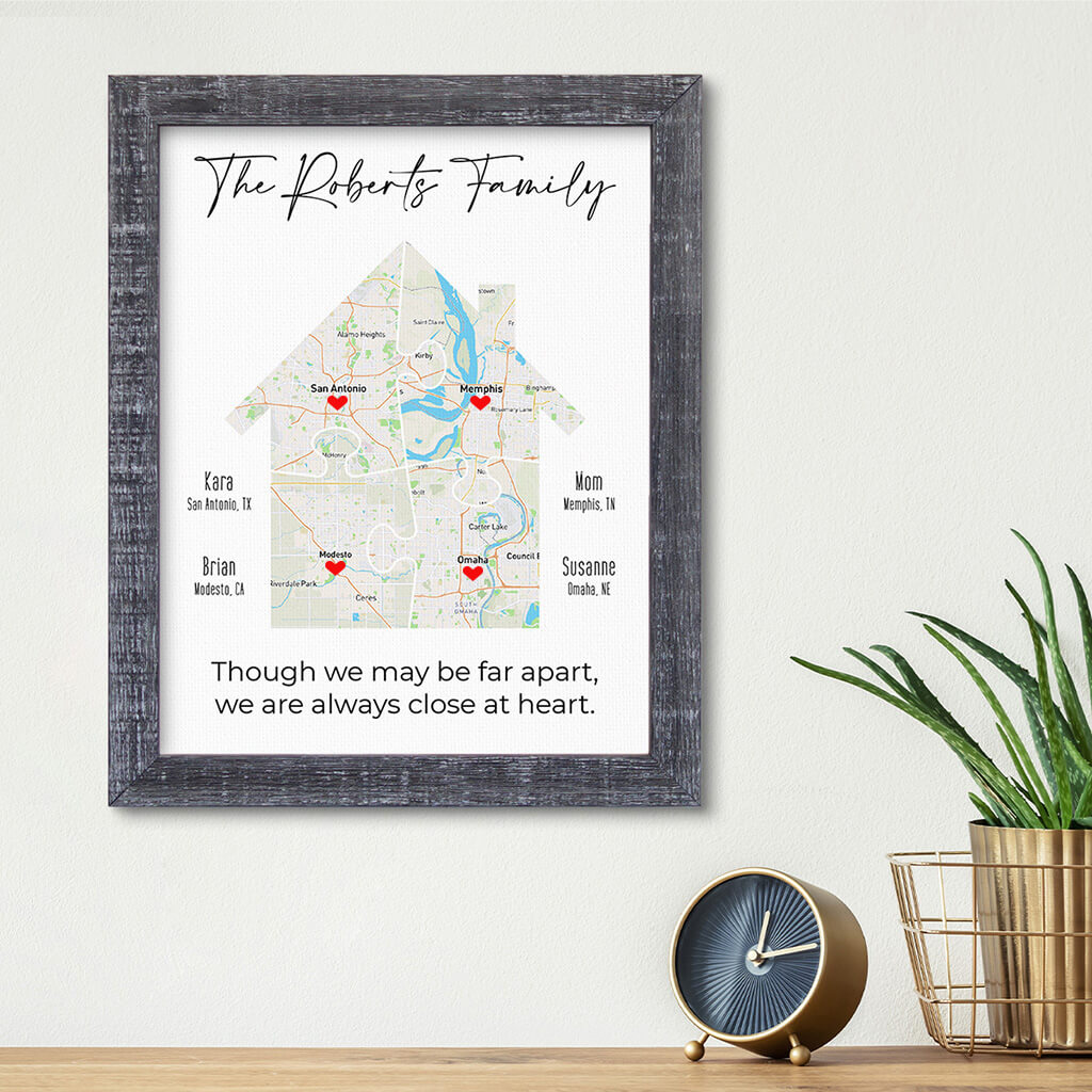 Family House Map Canvas Art Print - Real Wood Madison Gray Frame
