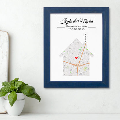 Home is Where the Heart Is Canvas Map Print Carnival Blue Frame