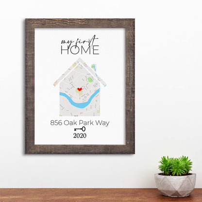 My First Home Canvas Art Print in Madison Natural Real Wood Frame