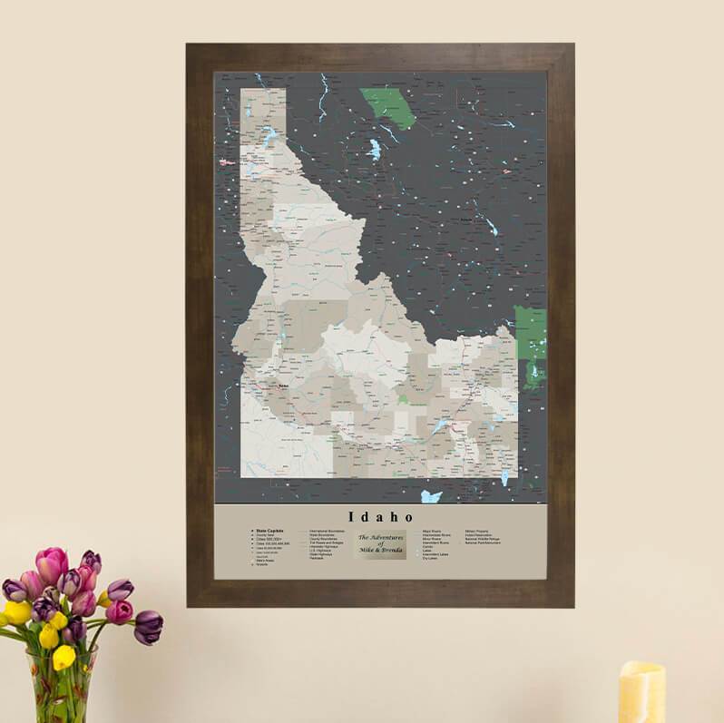 Earth Toned Idaho State Push Pin Travel Map main image