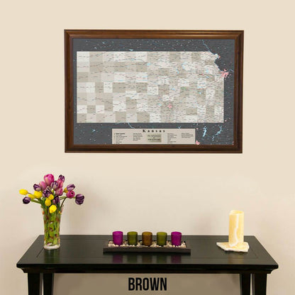 Earth Toned Kansas State Travel Map Brown Frame