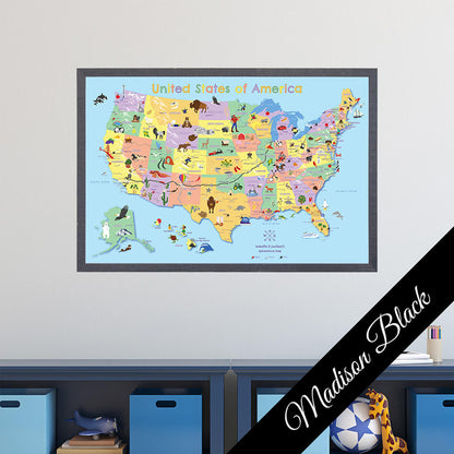 Canvas Kids Push Pin Map in Premium Madison Black Frame