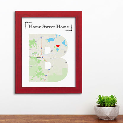 Letter Map Art Option 4 - Carnival Red Frame