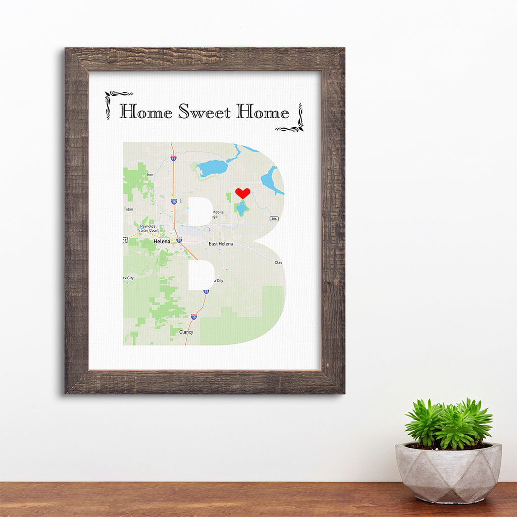 Letter Map Art Option 4 - Madison Natural Frame