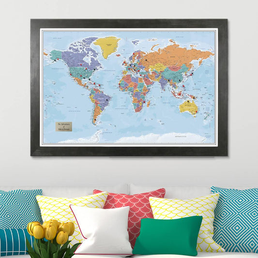 Push Pin Travel Maps - Blue Oceans World Travel Map with Pins