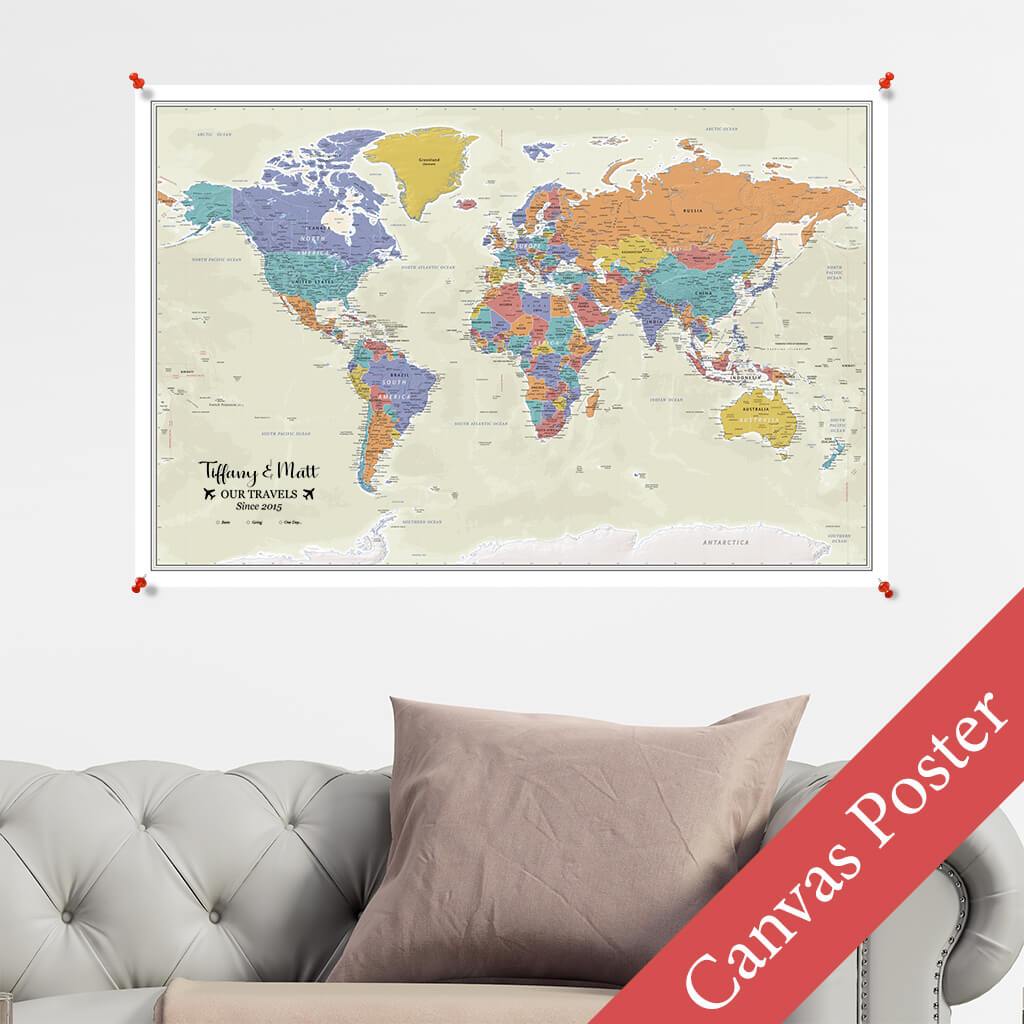 Tan Ocean World Canvas Poster Map