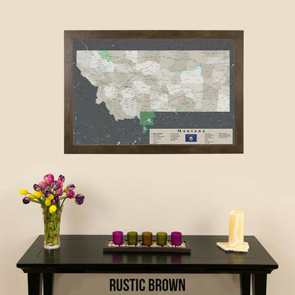 Earth Toned Montana State Push Pin Map Rustic Brown Frame