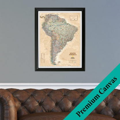 Canvas - Executive South America Travel Map with Pins