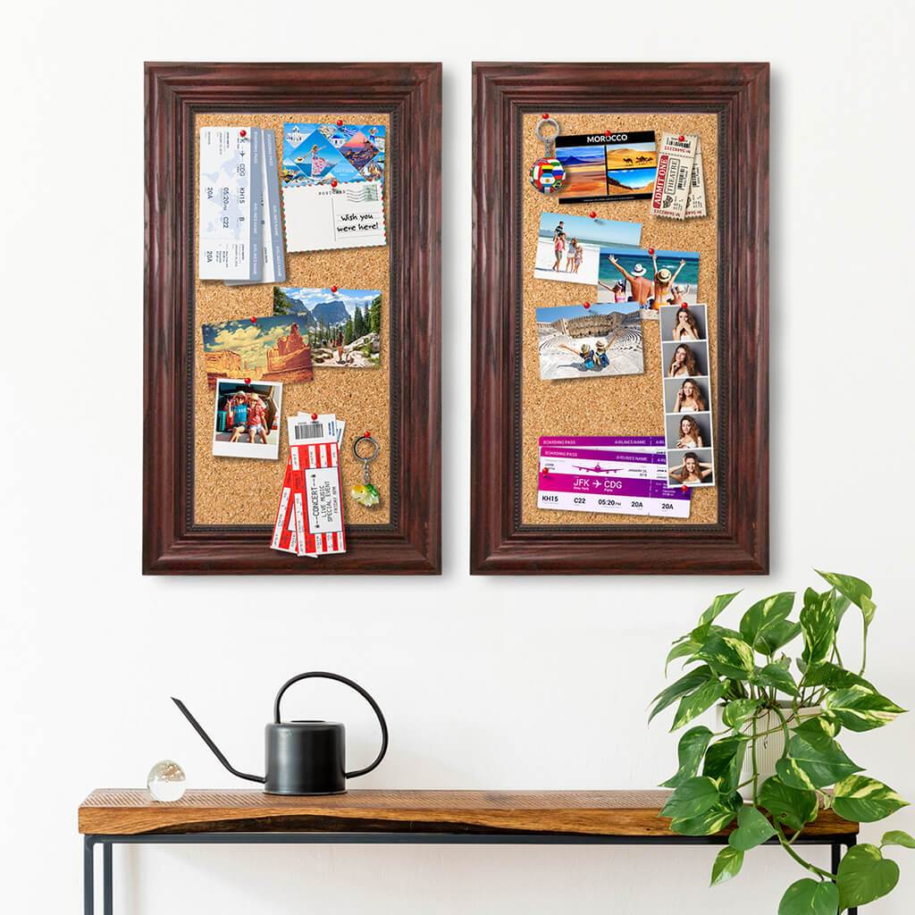 2 Pack Cork Memory Boards Solid Wood Cherry Frame